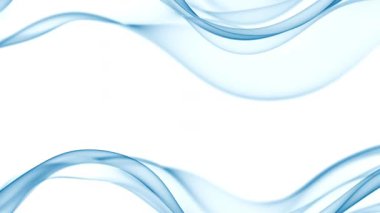 3D canlandırma - Beyaz arkaplanda soyut şeffaf ipeksi mavi dalgalar