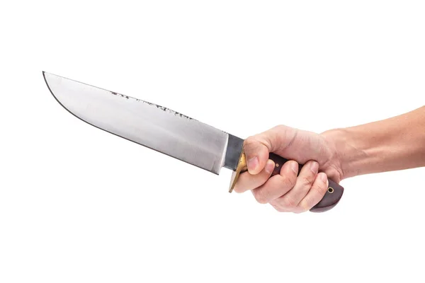 Adult Man Holding Big Sharp Knives His Hands Isolated White — Stock Photo, Image