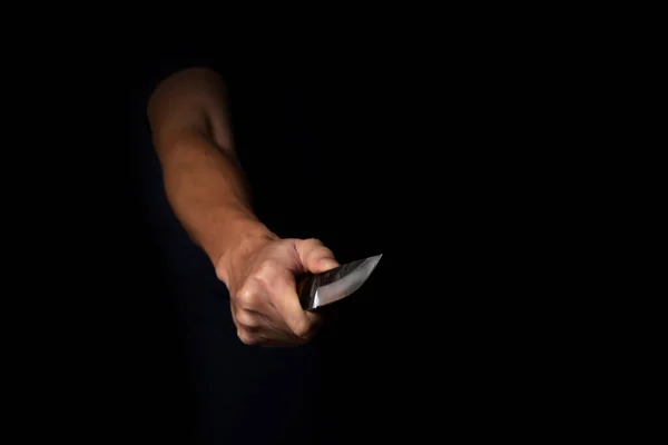 Adult Man Holding Sharp Knife Shadow Concept Picture Murderer Killer — Stock Photo, Image