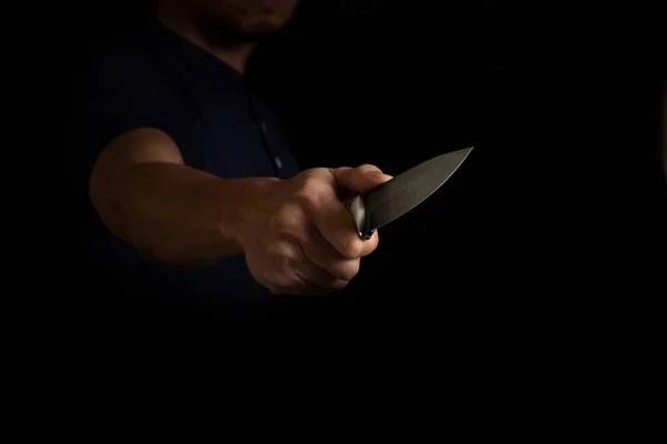 Hombre Adulto Sosteniendo Cuchillo Afilado Sombra Imagen Conceptual Del Asesino — Foto de Stock