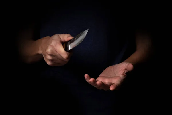 Adult Man Holding Sharp Knife Shadow Concept Picture Murderer Killer — Stock Photo, Image