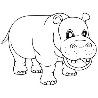 iSolated White Arkaplanı Çocuk Boyama Kitabı için Şirin Çizgi Film Biçimi Hippopotamus, Çocuklar için Renklendirmeye Basit Stil. 