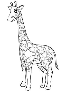 Çocuk Boyama Kitabı için şirin çizgi film tarzı zürafa iSolated White Arkaplan, Çocuklar için basit boyama taslağı. 