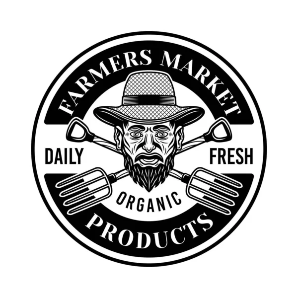 Agricultura Productos Orgánicos Emblema Vectorial Logotipo Insignia Etiqueta Estilo Monocromo — Vector de stock