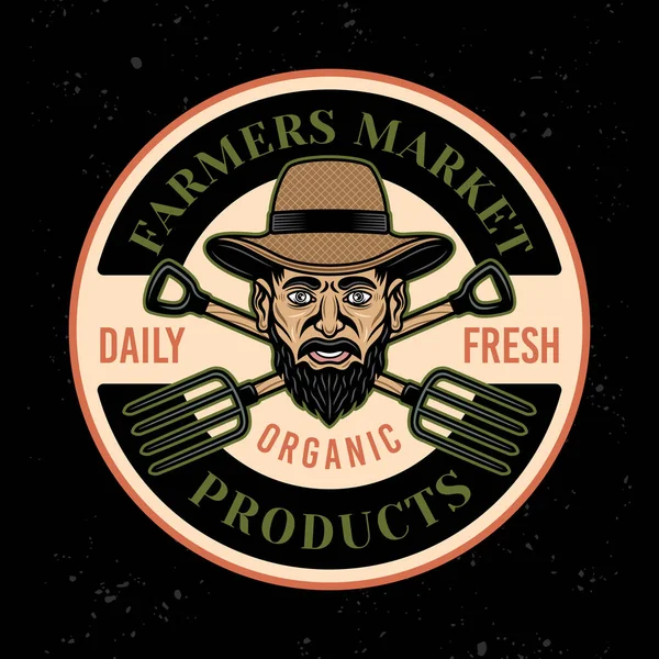 Tarımcılık Organik Ürünler Vektör Amblemi Logo Rozet Veya Etiket Koyu — Stok Vektör