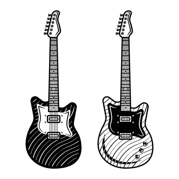 Guitarras Elétricas Conjunto Dois Estilos Vetorial Monocromático Objetos Vintage Isolados — Vetor de Stock