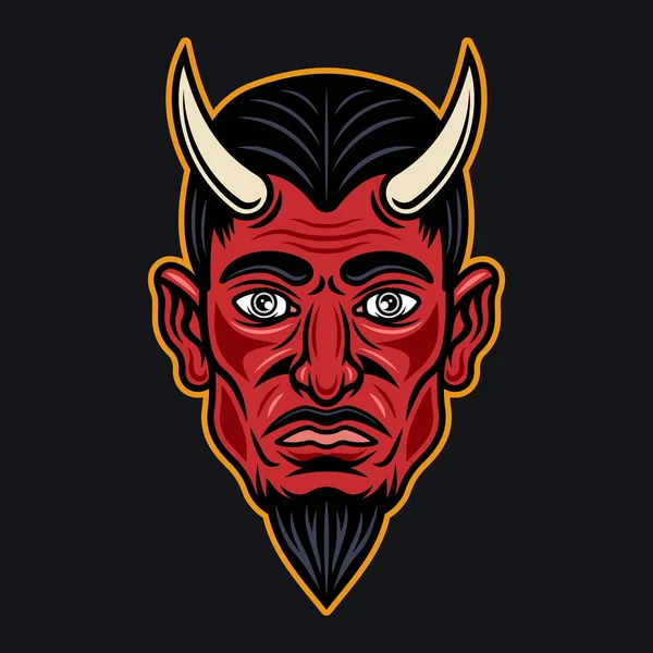 Duivel Lucifer Hoofd Met Hoorns Kleurrijke Illustratie Cartoon Stijl Geïsoleerd — Stockvector