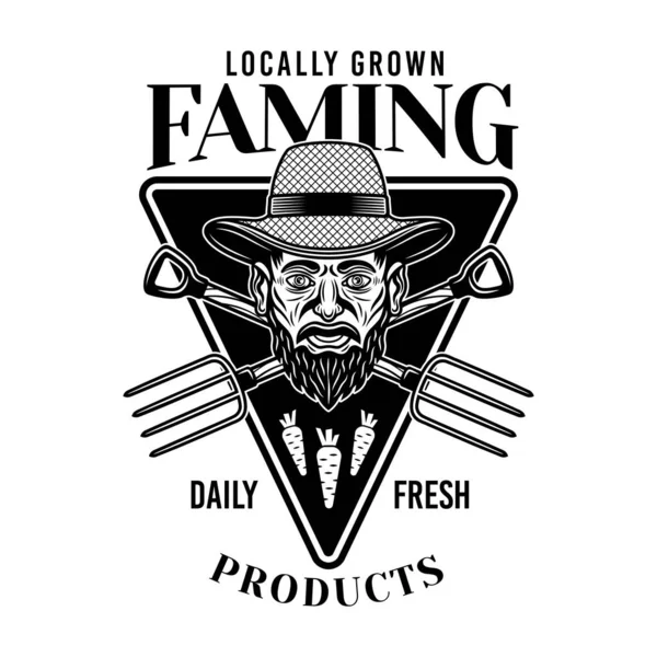 Çiftçilerin Pazarı Organik Ürünler Vektör Amblemi Logosu Rozeti Veya Etiketi — Stok Vektör