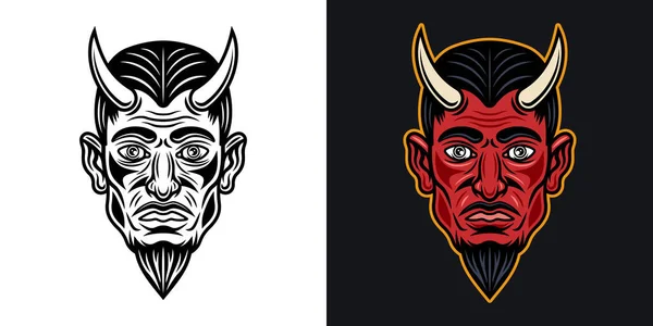 Devil Lucifer Head Horns Two Styles Black White Colored Dark — Stock Vector