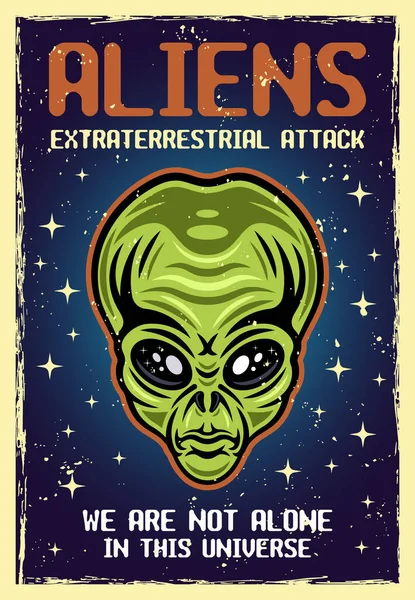 Alien Green Head Colored Vector Cartoon Decorative Poster Textures Text — Stock Vector