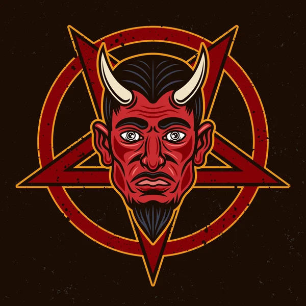 Devil Head Horns Pentagram Upside Star Vector Illustration Colored Style — Stock Vector