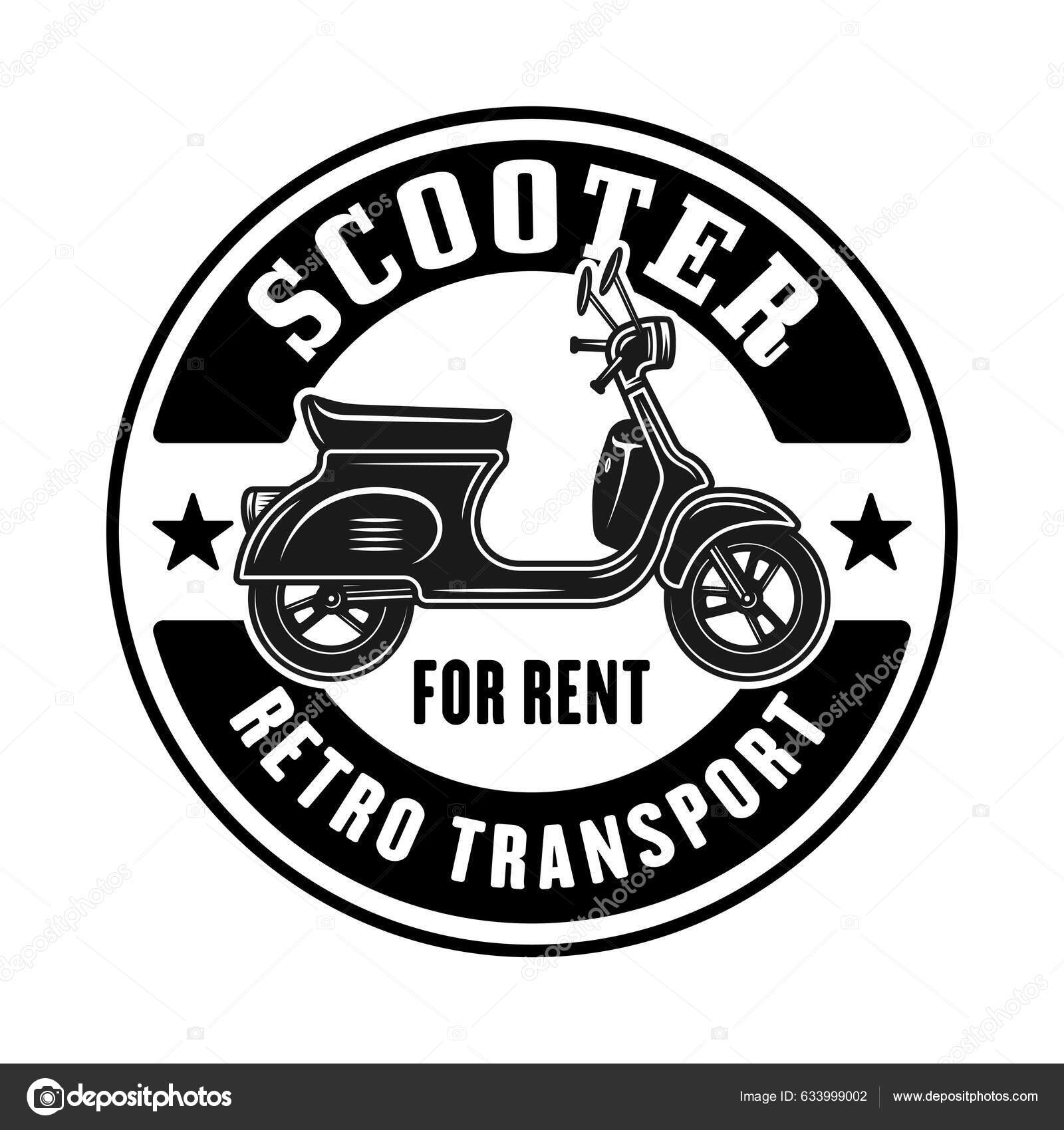 Scooter Rent Vector Emblem Logo Badge Label Vintage Monochrome Style scooter-rent-vector-emblem-logo-badge-label-vintage-monochrome-style