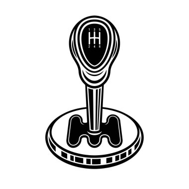 Araba transmisyonu, vites kolu, otomobil bölümü vektör monokrom illüstrasyonu beyaz üzerine izole