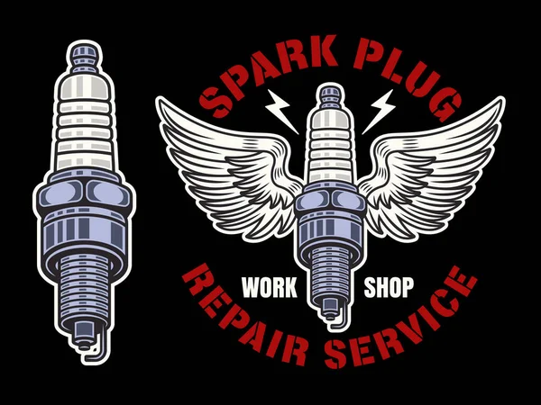 Spark Plug Wings Vector Illustration Colorful Style Dark Background Repair — Image vectorielle