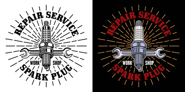 Spark Plug Wrench Rays Vector Emblem Logo Badge Label Sticker — Vector de stock