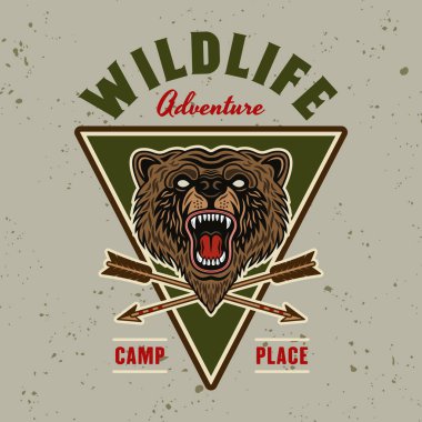 Bear colorful emblem, badge, label or logo for camping and outdoors in vintage style vector illustration