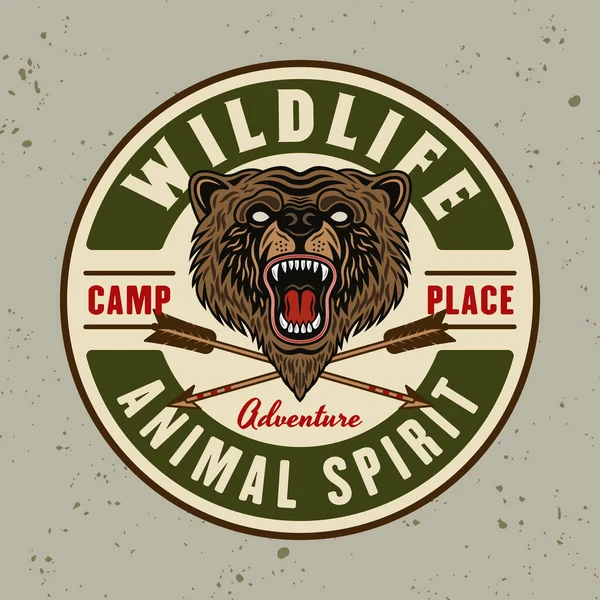 Beer Kleurrijke Ronde Embleem Badge Label Logo Met Kop Wild — Stockvector