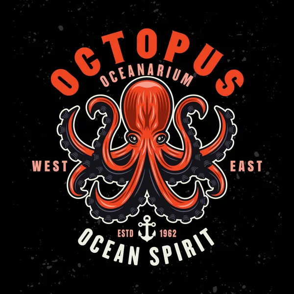 Octopus Vector Emblem Logo Badge Label Illustration Colored Style Dark —  Vetores de Stock