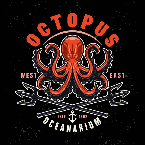 Octopus Two Crossed Neptune Tridents Vector Emblem Logo Badge Label —  Vetores de Stock