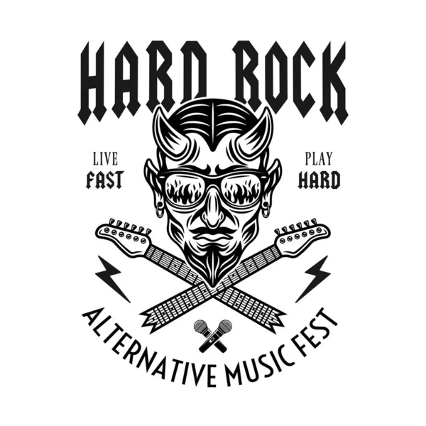 Hard Rock Vector Emblem Label Badge Logo Devil Sunglasses Reflect — Stock Vector