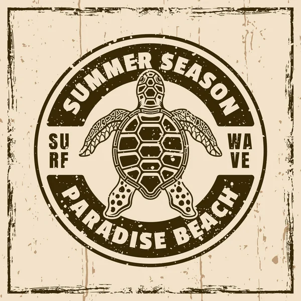 Summer Season Vintage Emblem Label Badge Logo Sea Turtle Top — Stock Vector