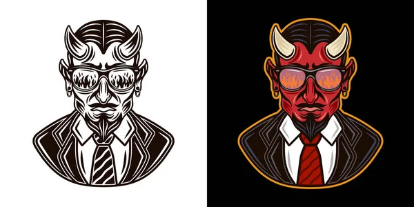Devil Man Suit Character Two Styles Black White Colored Dark — Stock Vector