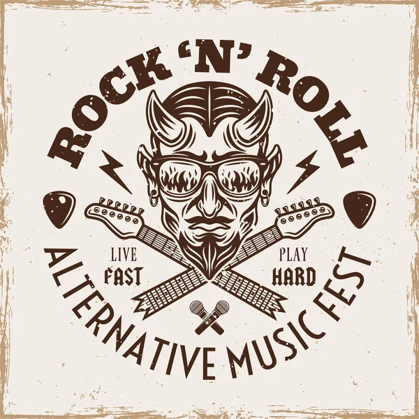Festival Música Rock Emblema Vectorial Con Diablo Gafas Sol Que — Vector de stock