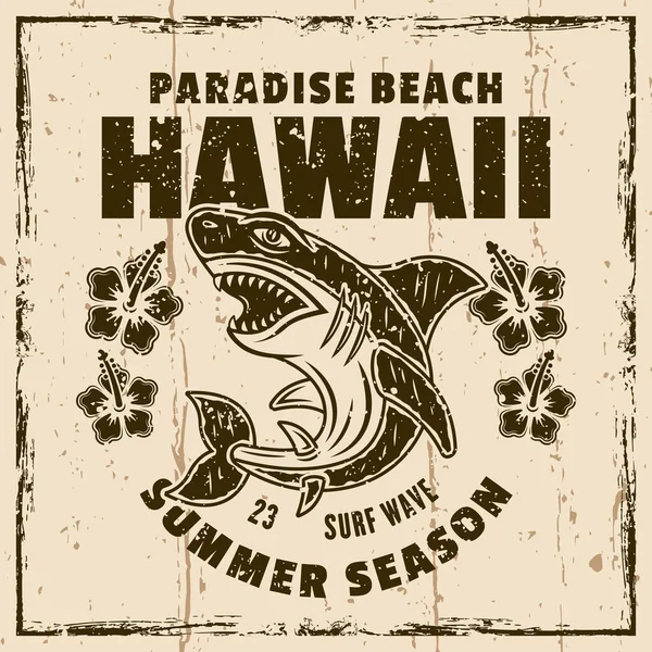 Χαβάη Παράδεισος Παραλία Διάνυσμα Vintage Έμβλημα Ετικέτα Σήμα Λογότυπο Καρχαρία — Διανυσματικό Αρχείο