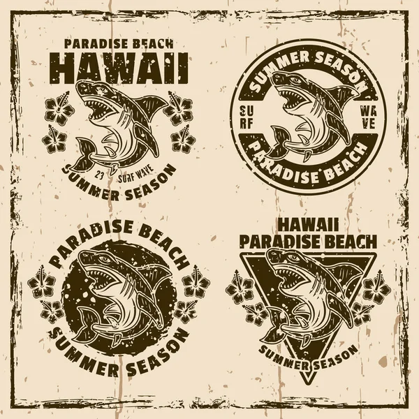 Hawaii Paradicsom Strand Készlet Vektoremblémák Címkék Jelvények Vagy Logók Illusztráció — Stock Vector