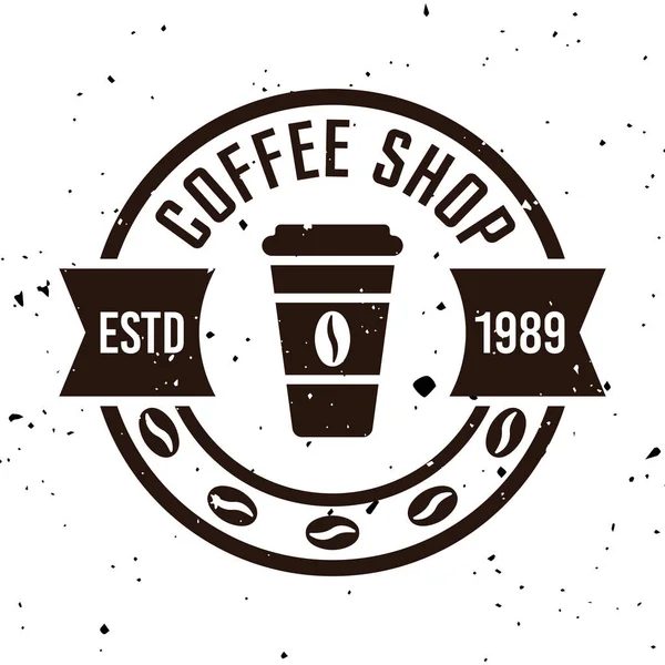 コーヒーベクトルのエンブレム バッジ ラベル ステッカーまたはロゴは テクスチャと白の背景に隔離されたヴィンテージスタイルで — ストックベクタ