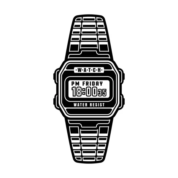 Elektroniczny Klasyczny Zegarek Wektor Ilustracji Czarno Białym Stylu Monochromatycznym — Wektor stockowy