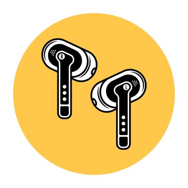 Kablosuz kulaklıklar beyaz arkaplanda izole edilmiş sarı renkli simgeler