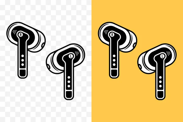 Ασύρματα Ακουστικά Διανυσματικά Αντικείμενα Δύο Στυλ Που Απομονώνονται Λευκό Και — Διανυσματικό Αρχείο