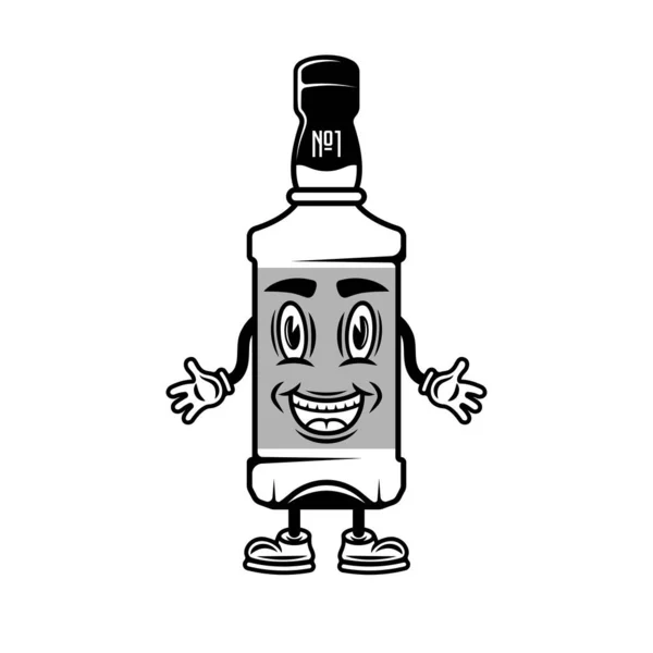 Whiskey Bottle Smiling Cartoon Character Hands Legs Vector Illustration Vintage — Stock Vector