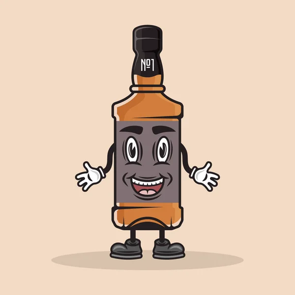 威士忌瓶微笑卡通人物与手和腿矢量插图在浅色背景的彩色风格 — 图库矢量图片
