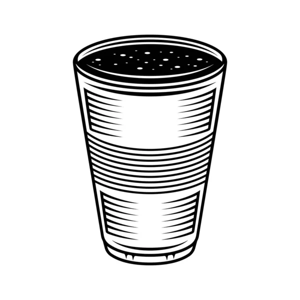 Plastic Cup Vector Illustration Vintage Monochrome Style Isolated White — Stock Vector