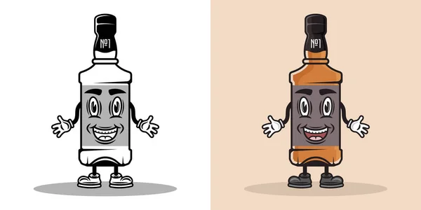 Μπουκάλι Ουίσκι Χαμογελαστό Χαρακτήρα Κινουμένων Σχεδίων Χέρια Και Πόδια Εικονογράφηση — Διανυσματικό Αρχείο
