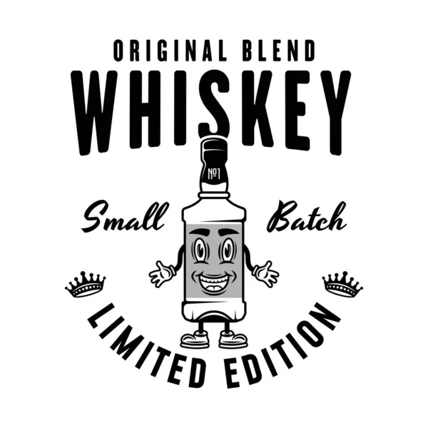 Whisky Leende Flaska Vektor Monokrom Emblem Märke Etikett Eller Logotyp — Stock vektor