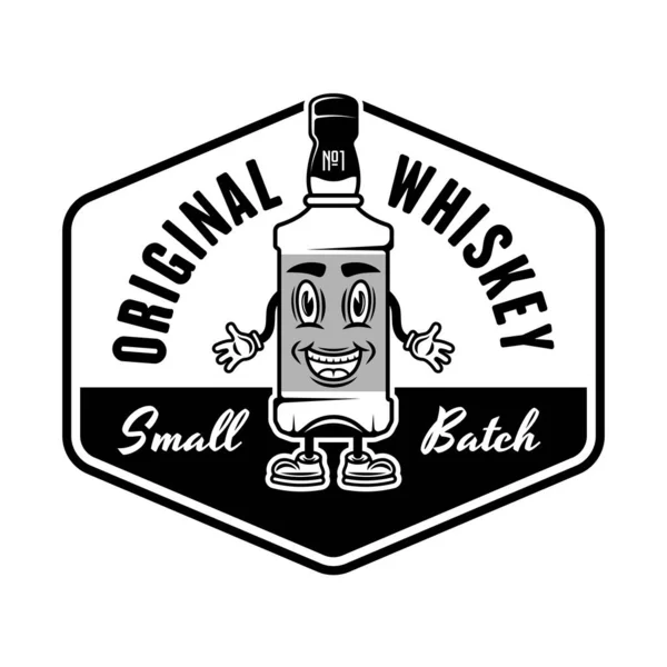 Whiskey Lächeln Flaschenvektor Monochromen Emblem Abzeichen Etikett Oder Logo Isoliert — Stockvektor