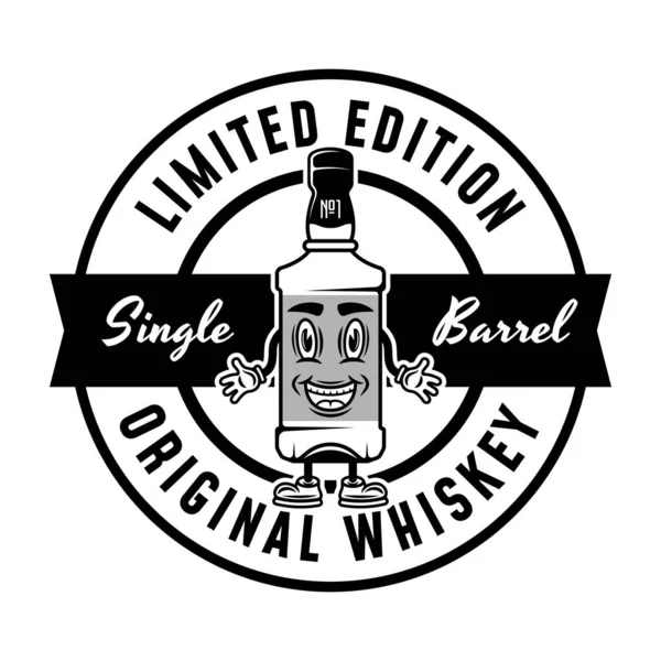 Whisky Leende Flaska Vektor Monokrom Emblem Märke Etikett Eller Logotyp — Stock vektor