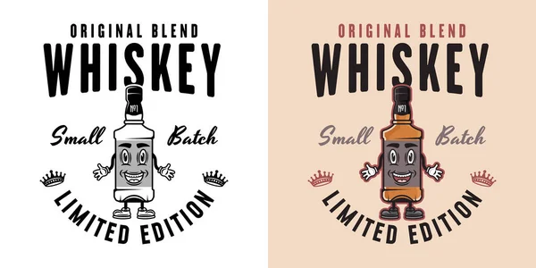 Whiskey Smiling Bottle Vector Emblem Badge Label Logo Two Styles — Stock Vector