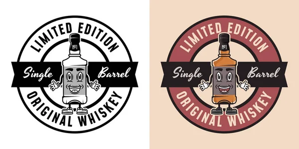 Whiskey Glimlachende Fles Vector Embleem Badge Label Logo Twee Stijlen — Stockvector