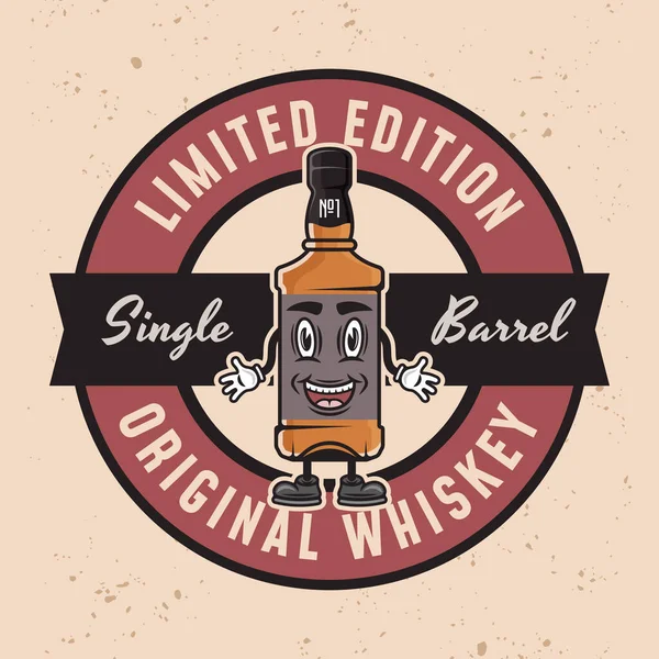 浅色纹理背景上的威士忌微笑瓶矢量彩色徽章 标签或标识 — 图库矢量图片