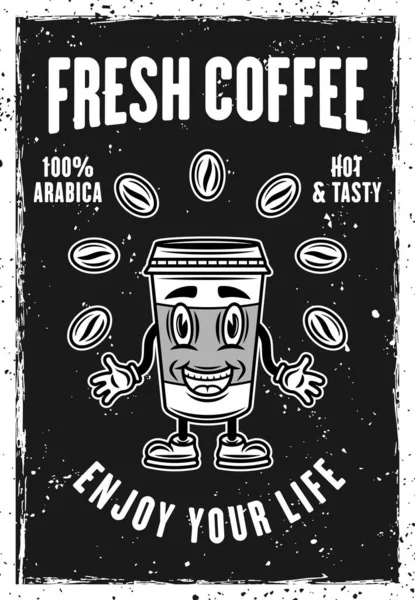 Cafe Vintage Μαύρο Αφίσα Πρότυπο Καφέ Χάρτινο Κύπελλο Κινουμένων Σχεδίων — Διανυσματικό Αρχείο
