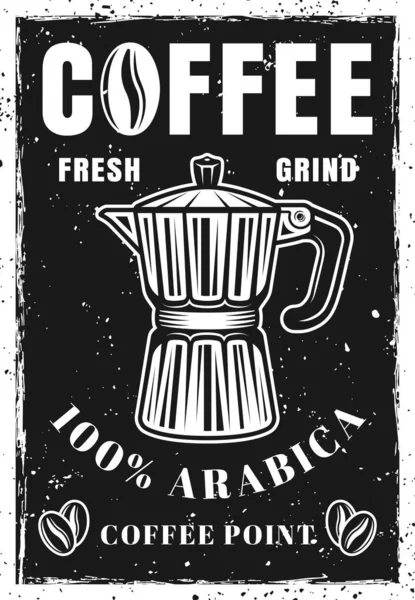 Coffee Vintage Poster Moka Pot Vector Illustration Black White Style — Stock Vector