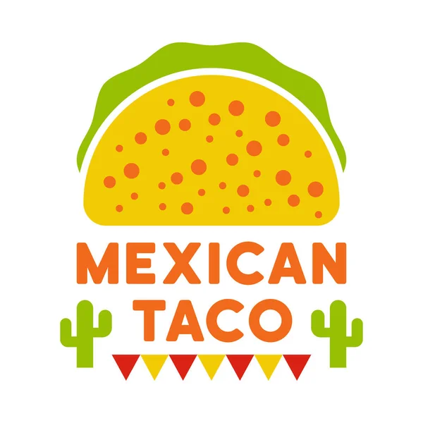 Mexikanische Lebensmittel Etikett Emblem Abzeichen Oder Logo Mit Taco Vektor — Stockvektor