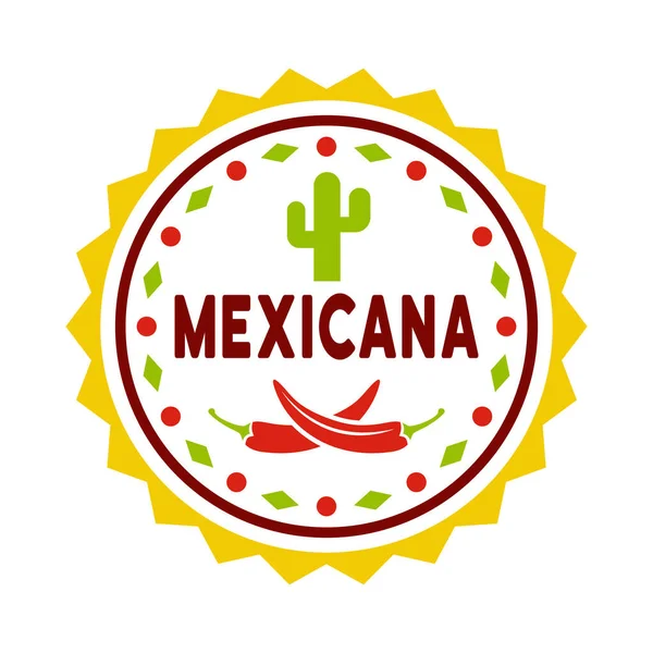 Mexické Jídlo Kolo Štítek Znak Odznak Nebo Logo Vektor Barevné — Stockový vektor