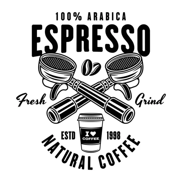 Espresso Kahve Vektörü Amblemi Logo Rozet Beyaz Üzerine Izole Edilmiş — Stok Vektör