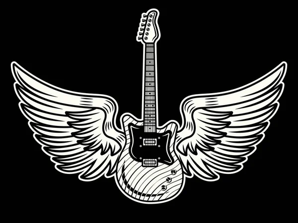 Electric Guitar Wings Vector Illustration Tattoo Style Dark Background — Stock Vector