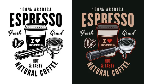 Espresso Coffee Vector Emblem Logo Badge Label Portafilter Coffee Paper — Stock Vector